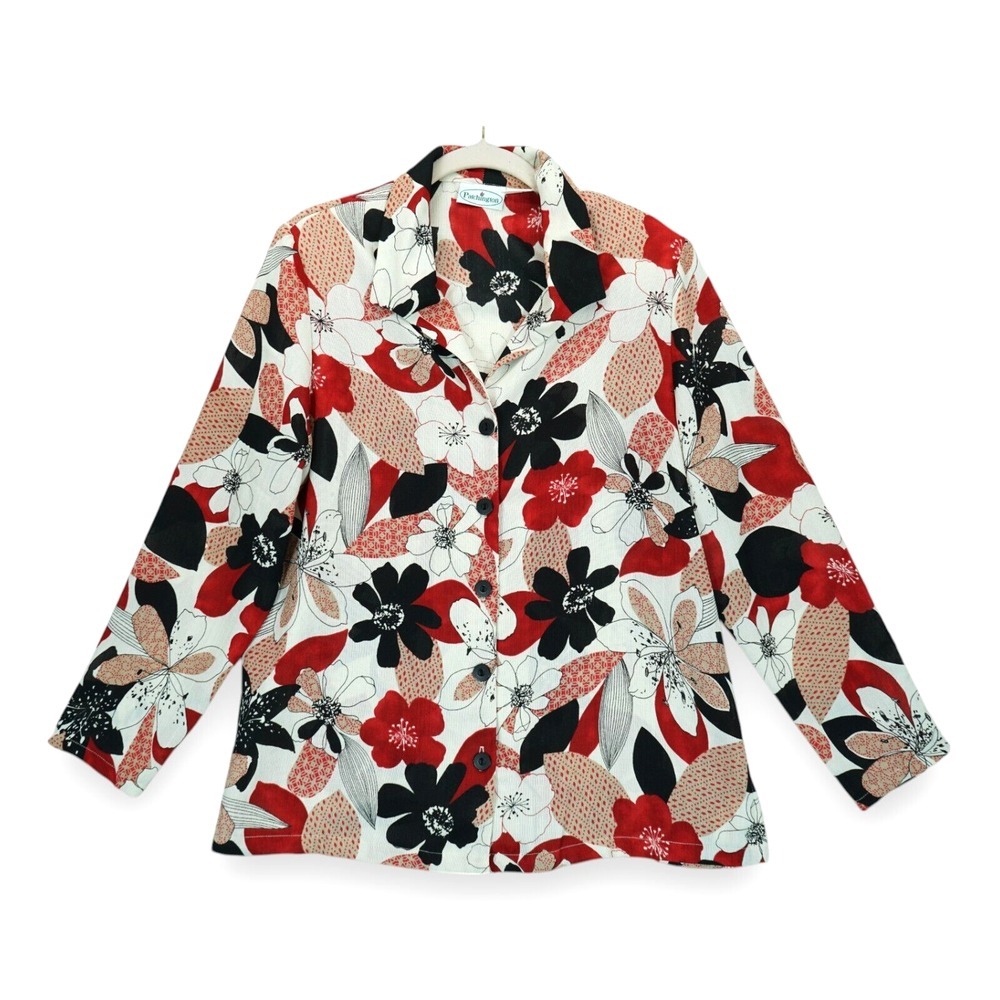 Vintage Patchington Blouse Women's Button Up Long Sleeve Floral Medium Pads